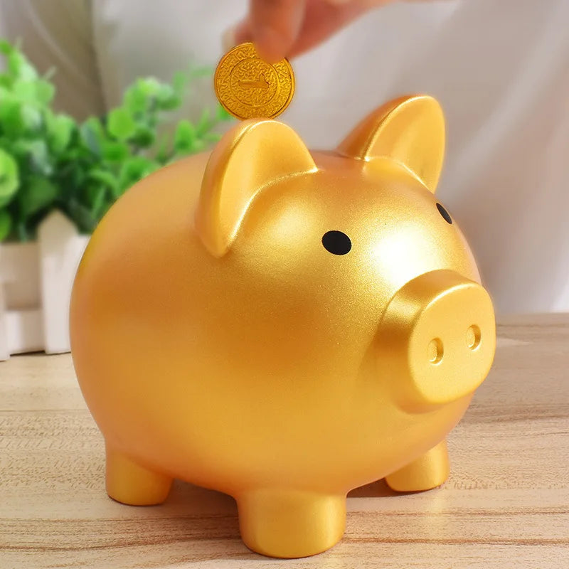 Shatterproof Golden Pig Coin Bank Rubber Piggy Fortune Symbol Kids