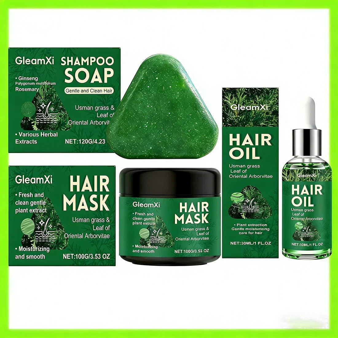 Usma Grass Shampoo Bar, Hair Mask & Oil Set – Thicken & Darken