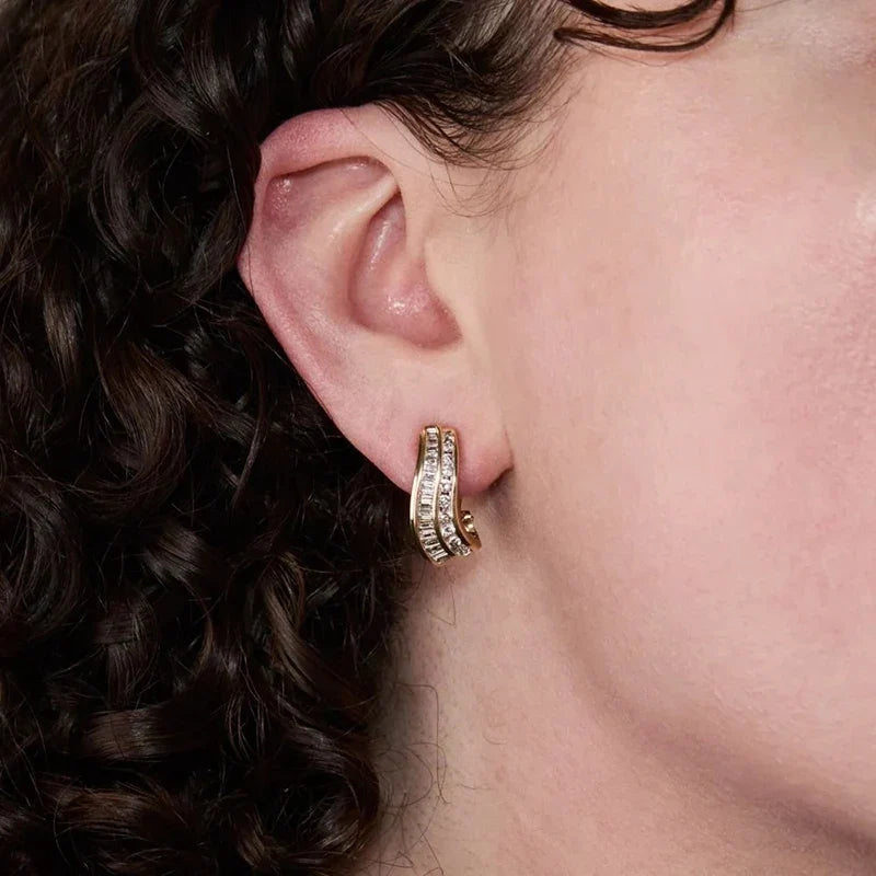 Huitan Geometric Hoop Earrings – Cubic Zirconia Statement