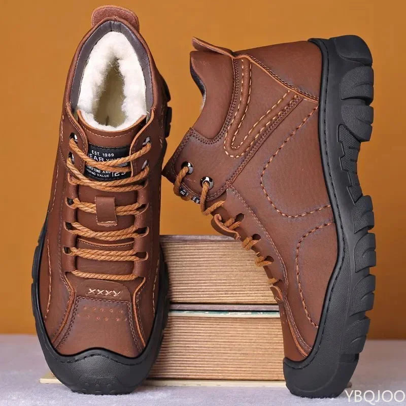 Men's Winter Velvet Lined Ankle Snow Boots – Lace-Up