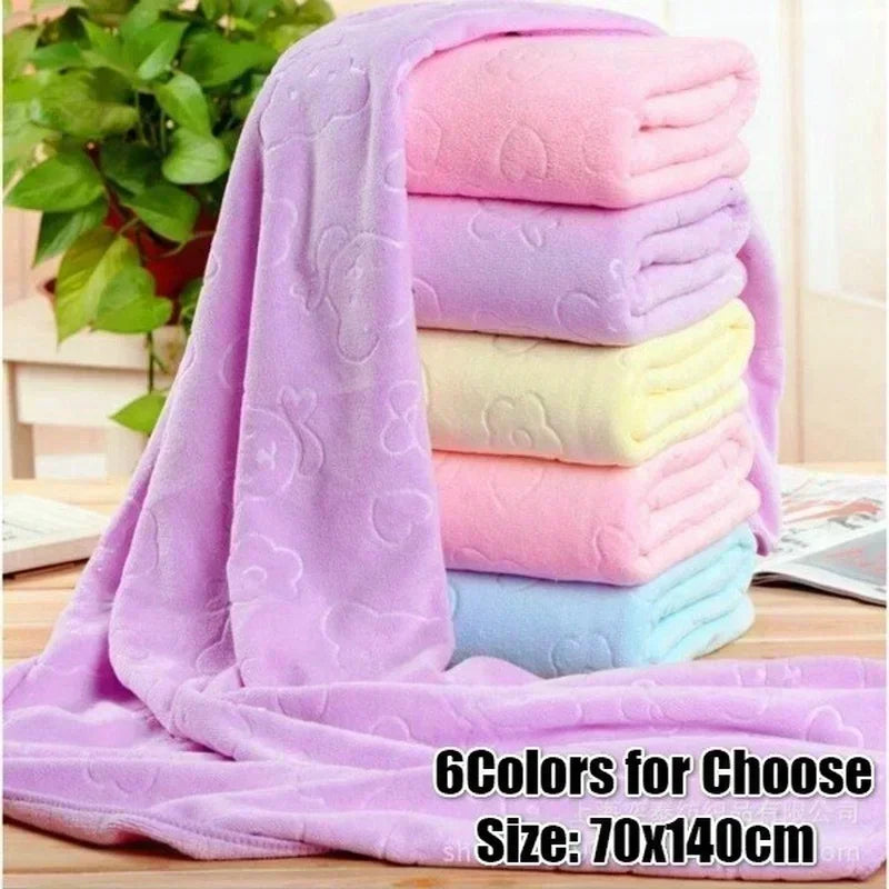 Microfiber Embossed Bear Bath Towel 70×140cm | Soft & Absorbent