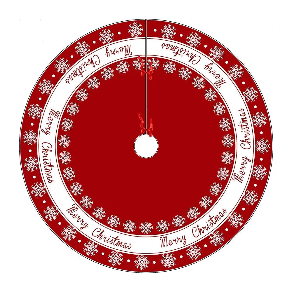 Red Swirl Floral Christmas Tree Skirt – Round Plush Xmas Mat