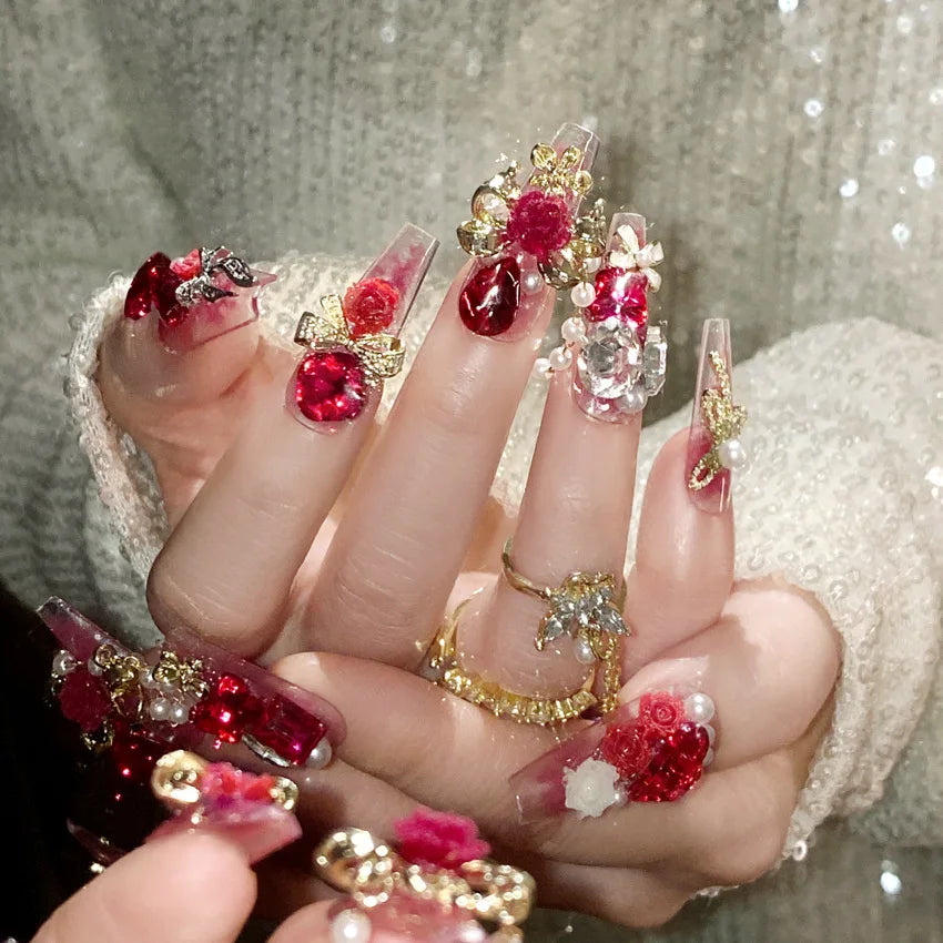 24pcs Crystal Press-On Nails | Shiny Full Cover Fake Nail Set