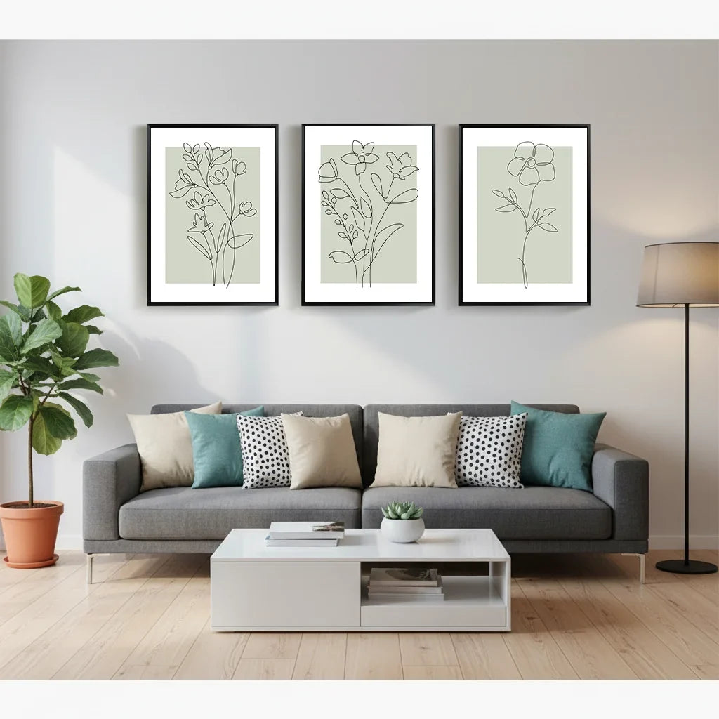 Nordic Floral Canvas Wall Art – Black & White Minimalist Print