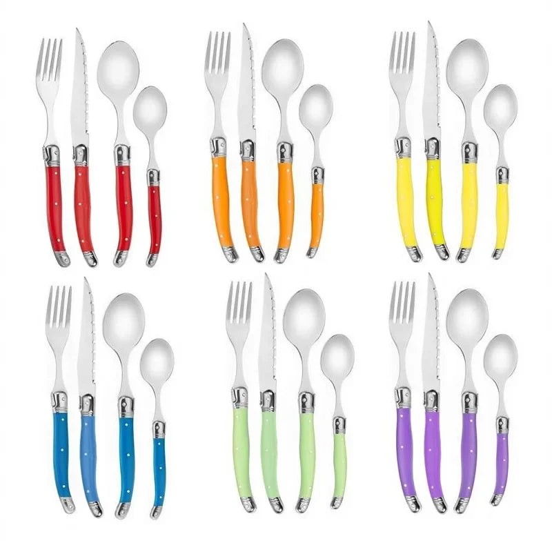 Rainbow Laguiole Cutlery Set 4–24 Pcs | Stainless Steel Flatware