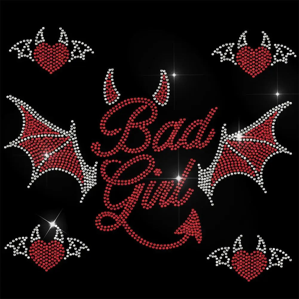 5-Pack Devil Heart Rhinestone Iron-On Transfer Patches | Bling