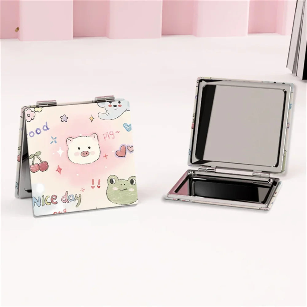 Double-Sided Folding Pocket Mirror – Cute Puppy Bear Design
