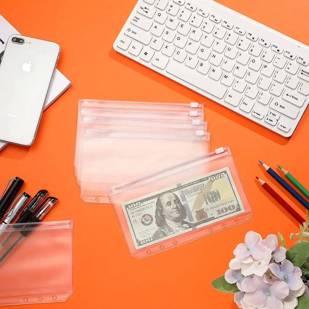 A6 6-Hole Zipper Binder Pockets – Waterproof PVC Budget Envelopes
