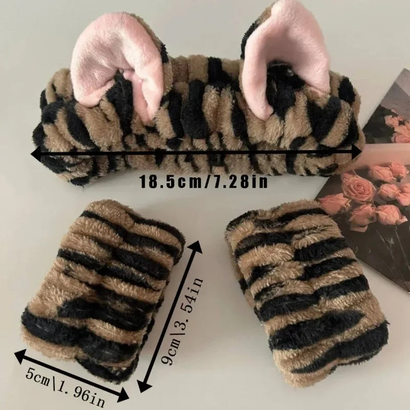 3-Pack Cat Ear Leopard Plush Headbands – Spa & Makeup
