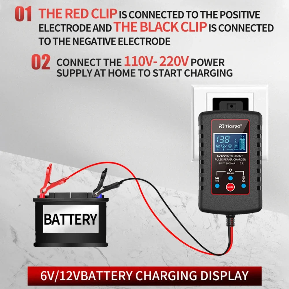 Smart 6V 12V Automatic Battery Charger – Motorcycle & Lawn Mower