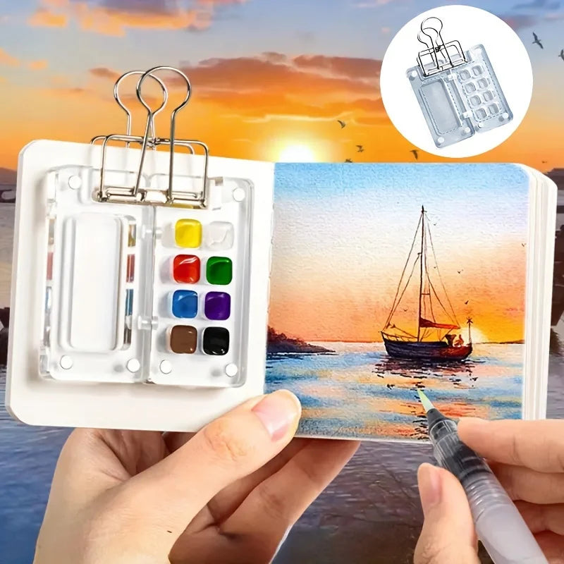 Portable Mini Watercolor Palette Travel Sketchbook Acrylic Paint Box