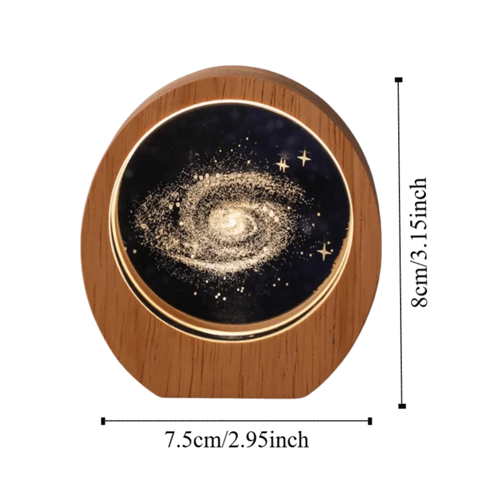 3D Solar System Planet Night Light – Wood Base Crystal Glow