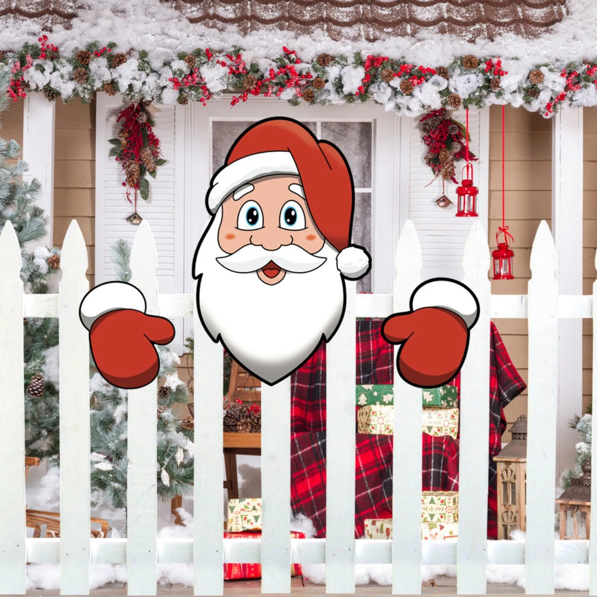 Santa Claus Fence Peeks Christmas Outdoor Decoration Set
