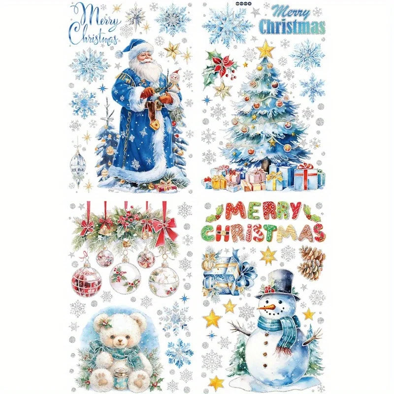 Christmas Santa Claus Gold Powder Electrostatic Window Stickers