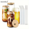 KEMORELA 17oz Drinking Glasses with Glass Straw Set of 4