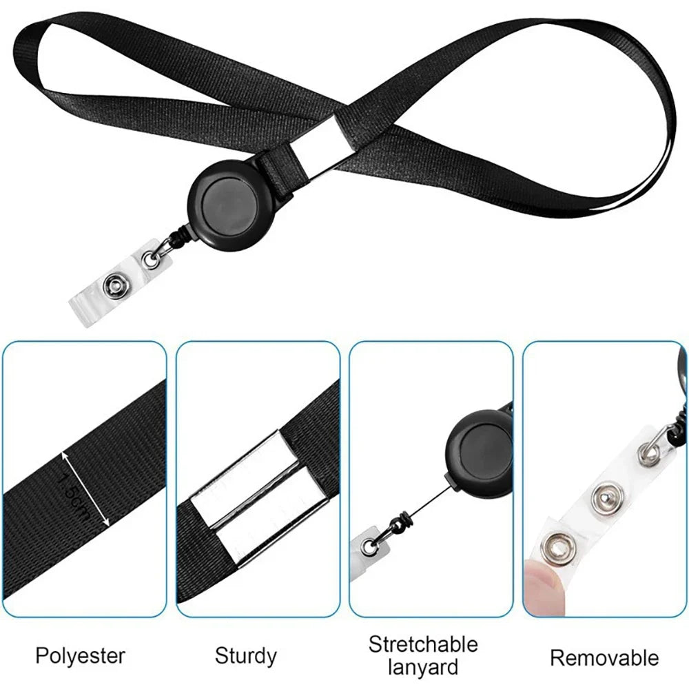 Bview Art PU ID Card Holder Retractable Badge Reel Neck Lanyard