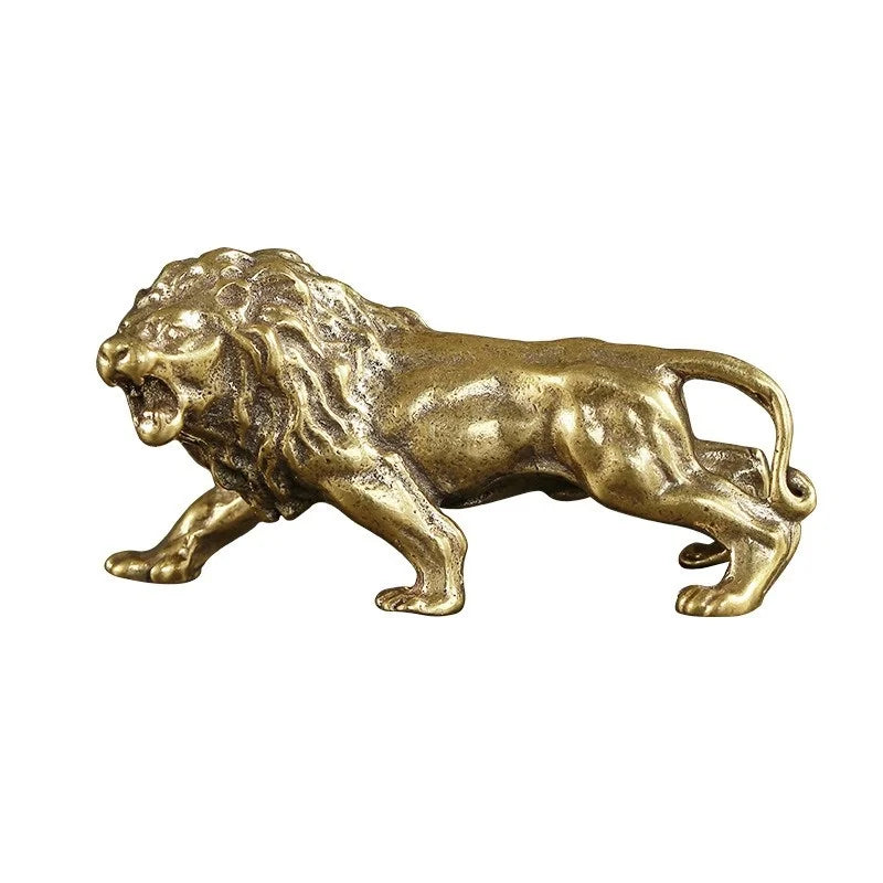Antique Bronze Lion Statue – Solid Copper Brass Miniature Figure
