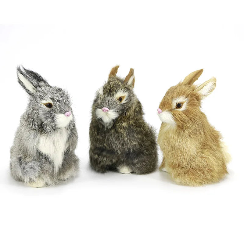 Lifelike Faux Fur Rabbit Figurine – Home & Office Décor