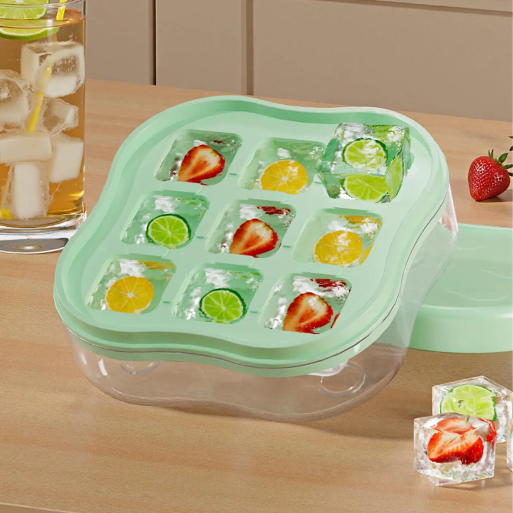 9-Grid Ice Cube Tray with Lid | Food-Grade Freezer Mold