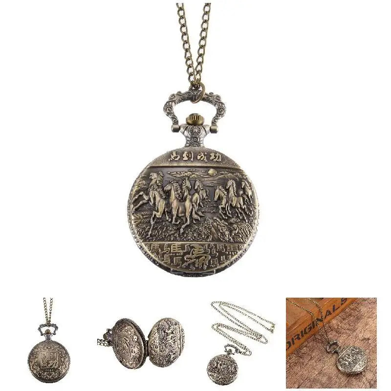 Vintage Quartz Pocket Watch with Chain | Roman Numeral Gift