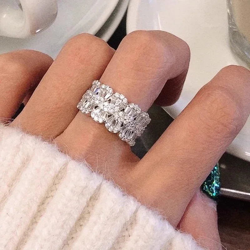 Huitan Cubic Zirconia Pavé Wedding Band Ring for Women