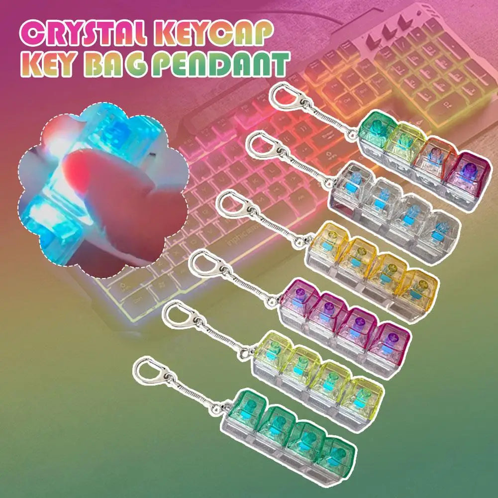 4-Key Mechanical Keyboard Keychain Fidget Clicker with LED