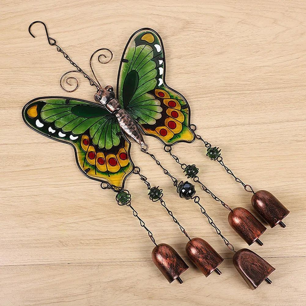 A36T-Big Butterfly Iron Glass Painted Wind Chimes Metal Tube Bell