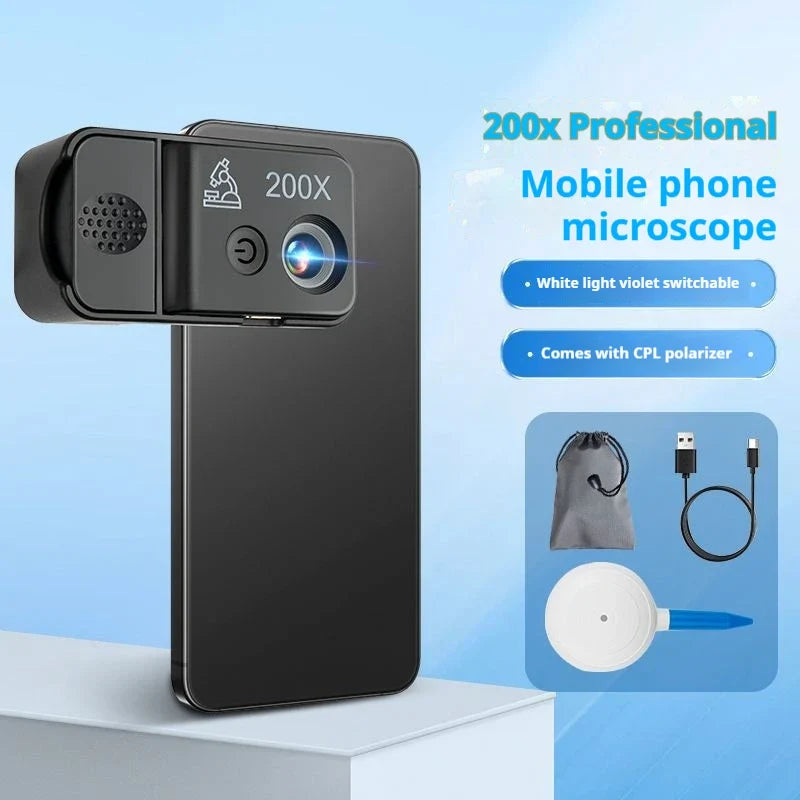 200X Portable Mobile Microscope – UV Purple Light & Rechargeable
