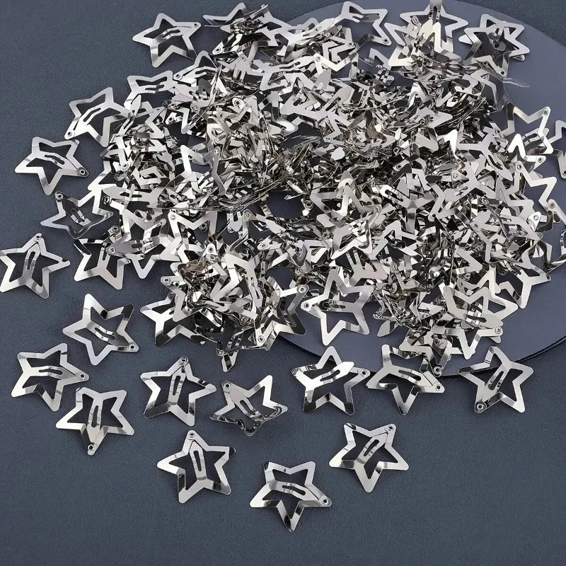 Silver Star Hair Clips – Metal Snap Barrettes & Hairpins for Girls