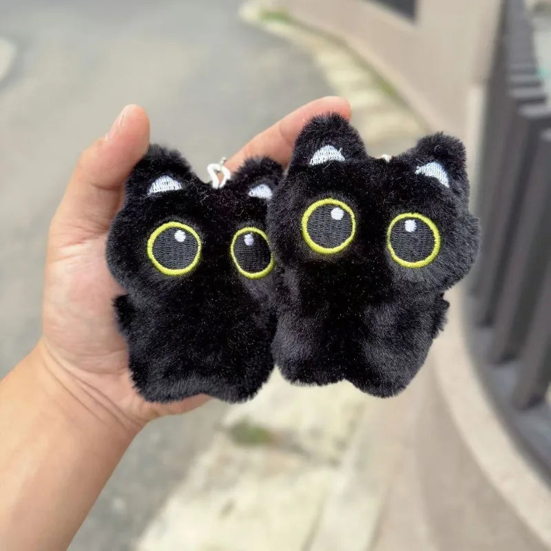 2-Pack Kawaii Black Cat Plush Keychain – Cute Bag Charm Gift