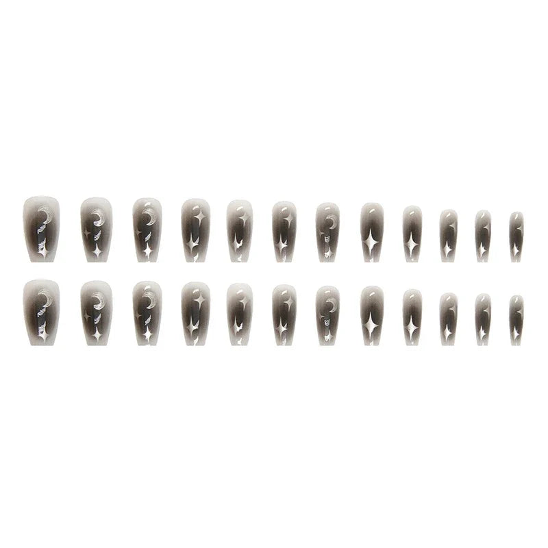 Y2K Black Ballet Press-On Nails Moon Star Design 24pcs