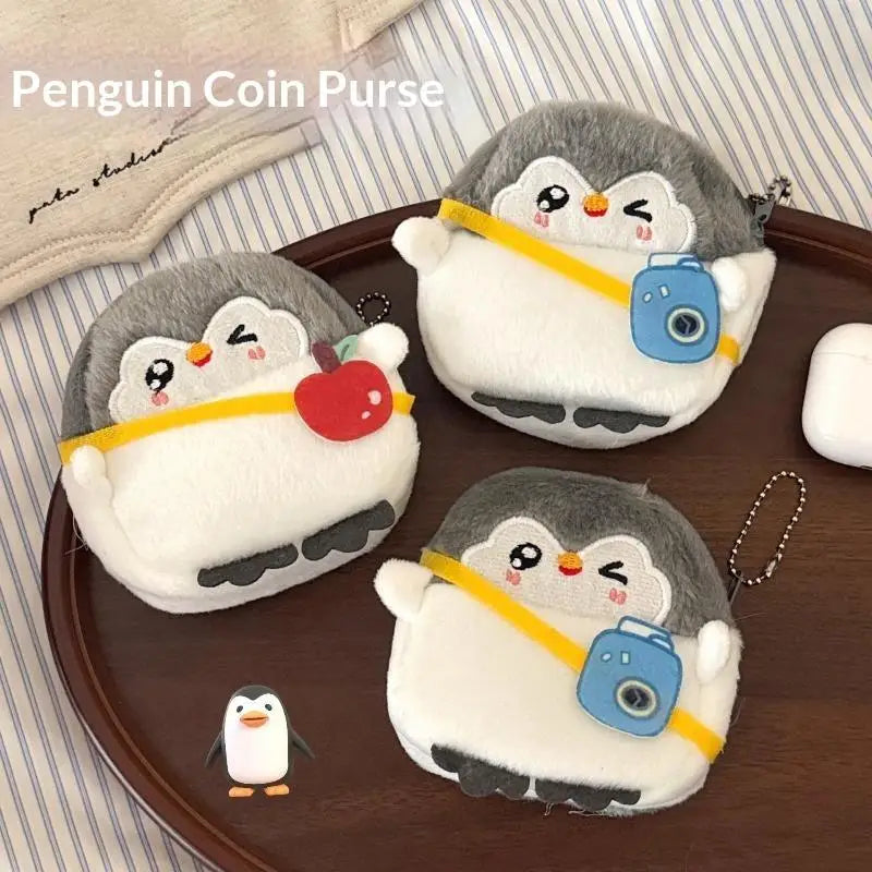 Fluffy Plush Penguin Coin Purse – Cute Mini Keychain Wallet