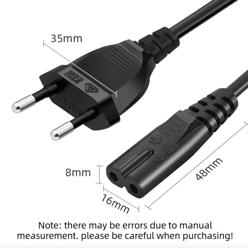 EU to IEC320 C7 Power Adapter Cable – 30cm Short Cord 250V