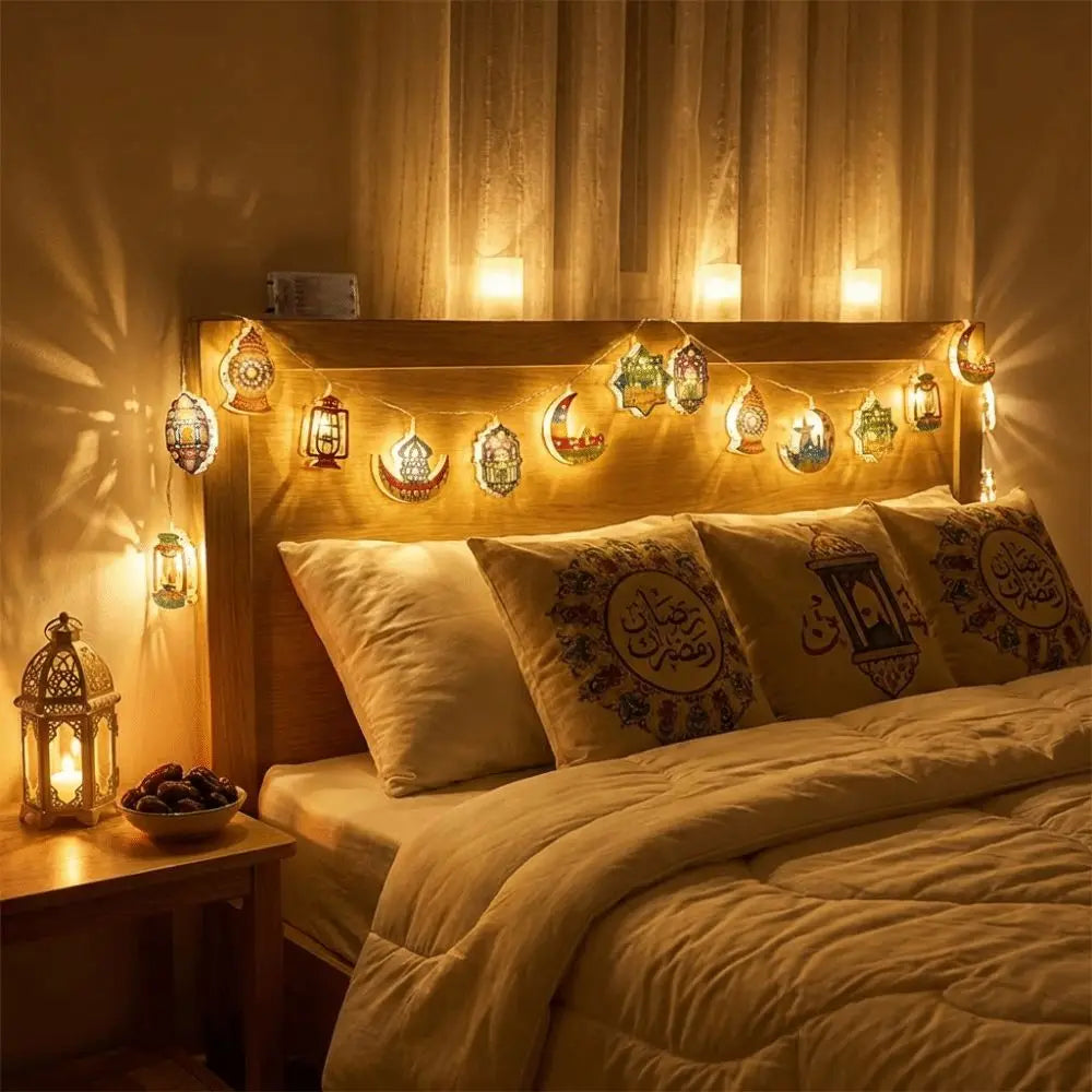 Eid Mubarak LED String Lights – Moon Star Iron Art Battery