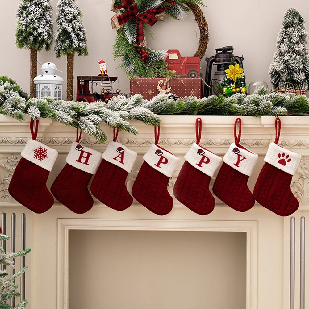 Knitted Christmas Stocking Ornament – Snowflake & Alphabet