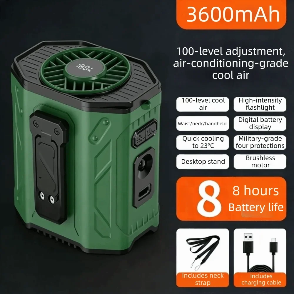 Rechargeable Waist Clip Fan – 100-Speed Wearable Hands-Free Fan