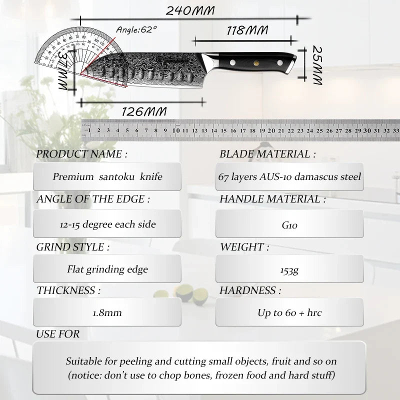 5-Inch Santoku Knife – 67-Layer AUS-10 Damascus Steel Chef Knife