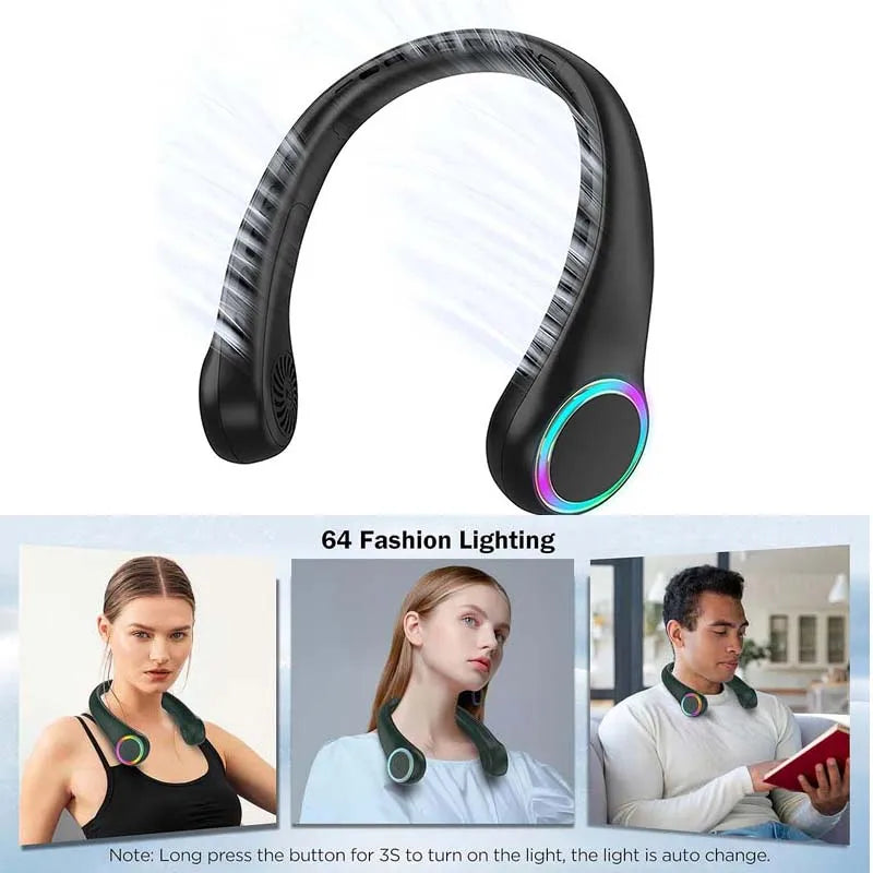 Wearable Neck Fan USB Rechargeable | LED Lights & 4000mAh