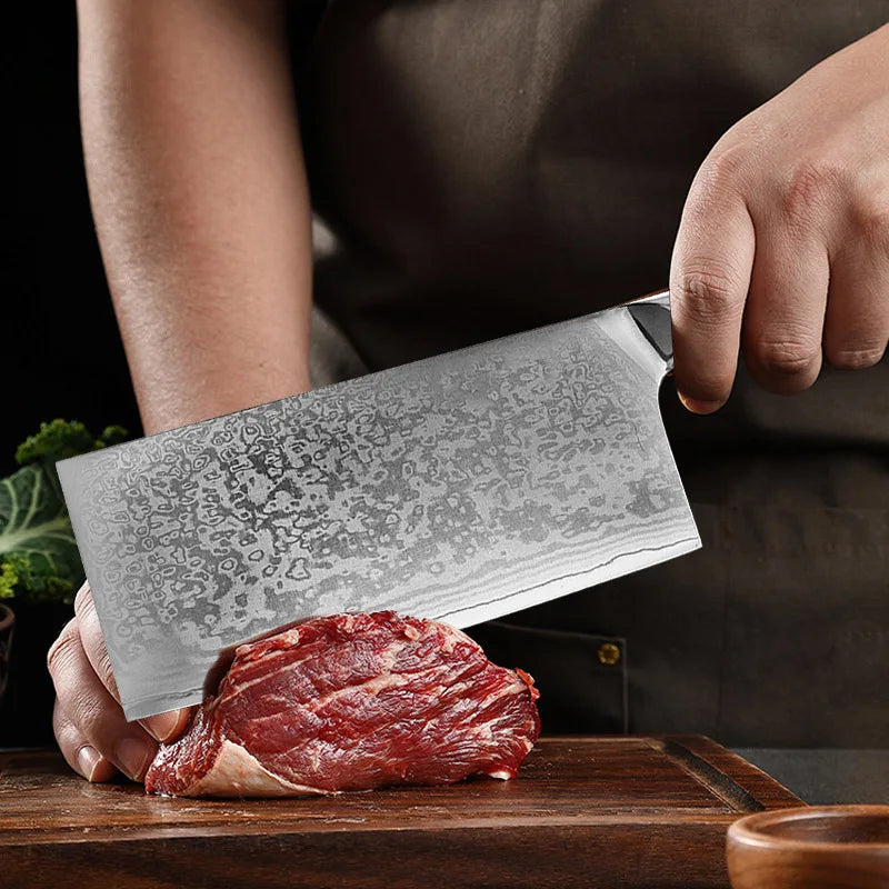InLeung Damascus Steel Meat Cleaver – Handmade Chef Knife
