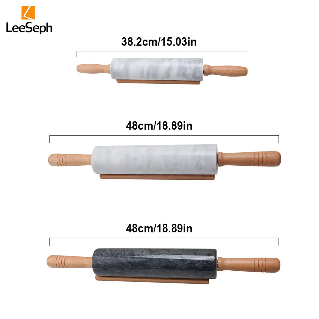 Leeseph Premium Marble Rolling Pin Wooden Handles Base Easy Clean