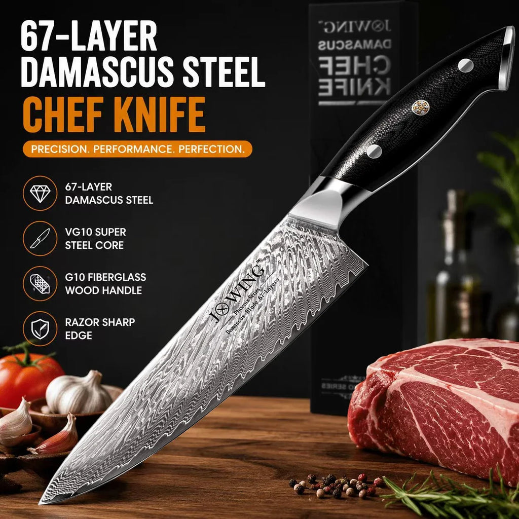 Damascus Steel Chef Knife – 8" Japanese-Style Wood Handle