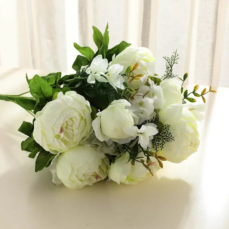 13 Heads Silk European Peony Bouquet Artificial Flower Rose Wedding