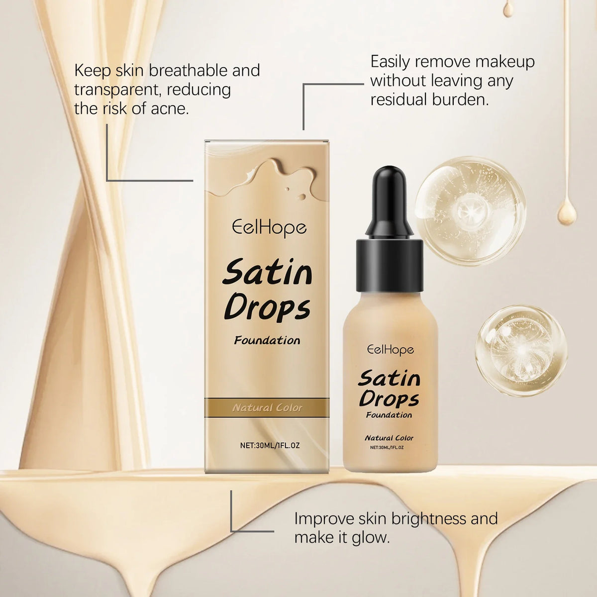 EELHOPE Satin Drops Foundation – Hydrating, Waterproof, Long-Wear
