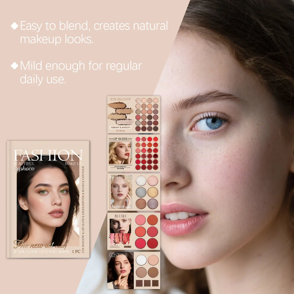 Zephoco All-in-One Makeup Set – Eyeshadow, Lip Gloss & Blush