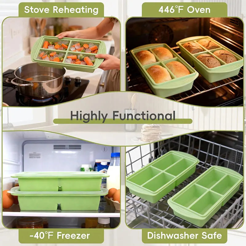 Silicone Food Freezer Mold – 4-Cup Portion Tray with Lid