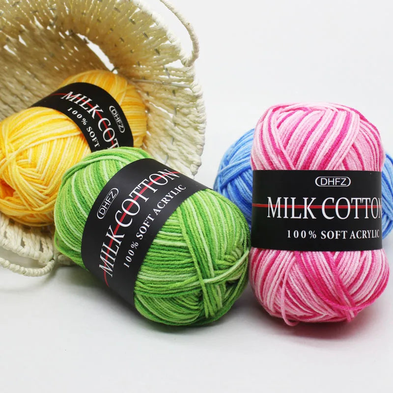 3 Strand Gradient Dyed Milk Cotton Yarn Soft Knitting Material Balls