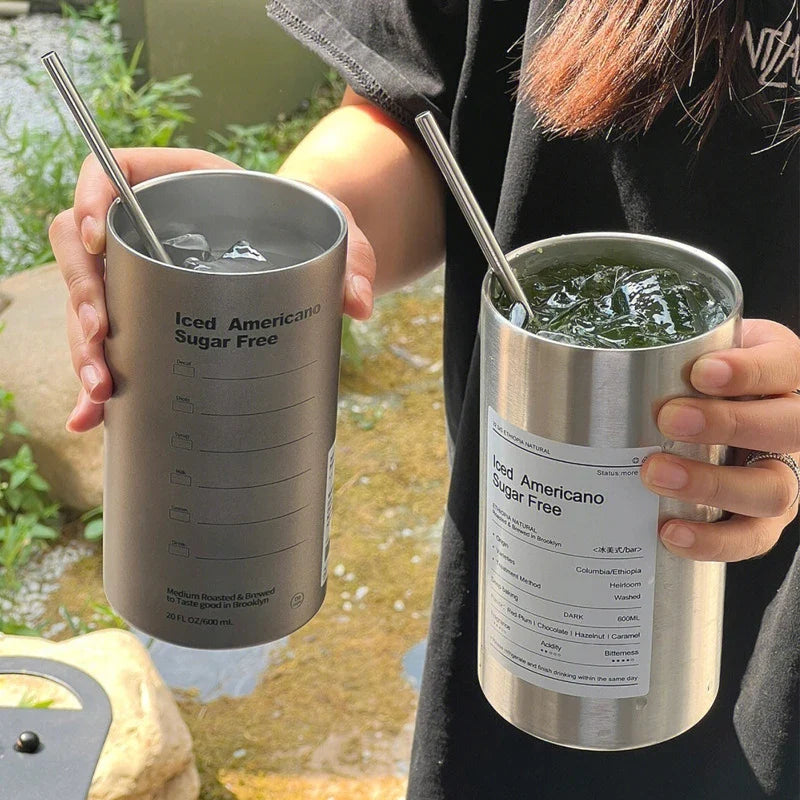 600ml Vacuum Insulated Coffee Mug – Stainless Steel with Straw