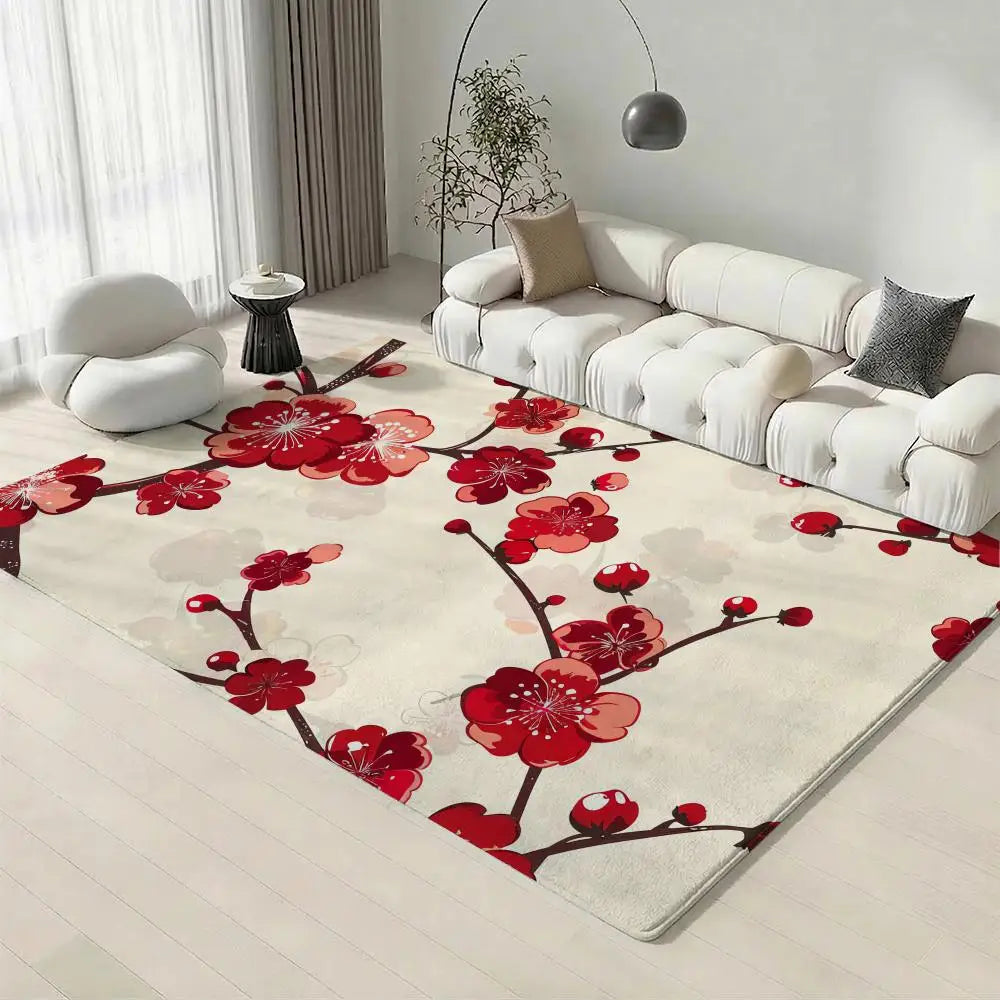 Plum Blossom Flannel Floor Mat – Soft Non-Slip Indoor Rug