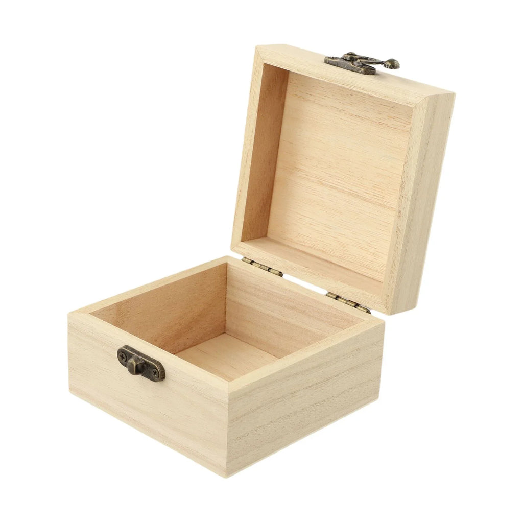 Retro Flip-Top Wooden Box – Jewellery & Keepsake Storage 10x10cm