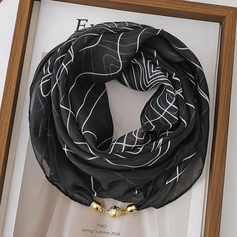 Women's Lightweight Printed Magnetic Clasp Scarf | All-Season